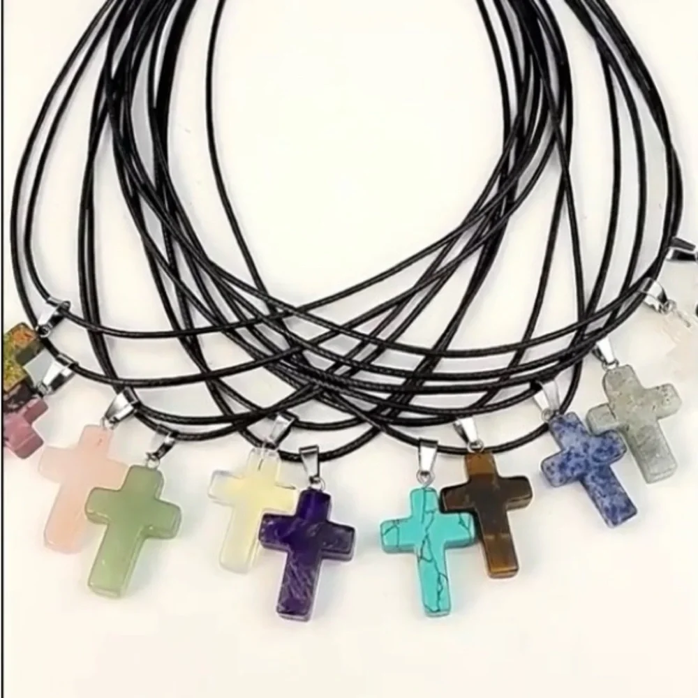 Translucent Green Cross Pendant Necklace - Picture 10 of 12